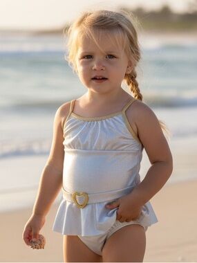 Tropic Sun Baby Girl Leotard beach wear silver and gold size 2T